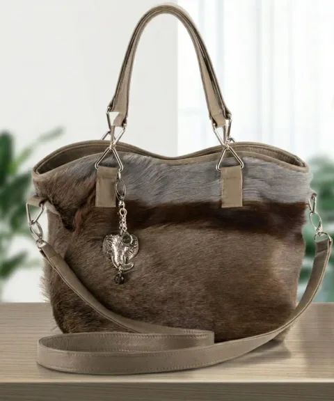 Natural Taupe Brown Hair-On Cowhide Leather Bag