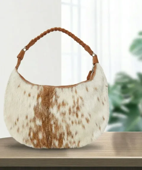 Natural Tan Brown & White Speckled Hair-On Cowhide Leather Bag